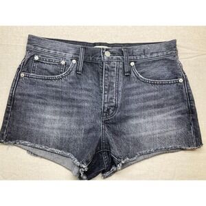 Madewell Shorts 26 Black Relaxed Denim Button Fly Distressed Cut Off
